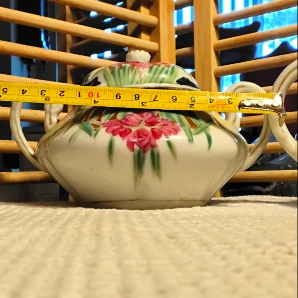 Antique Teapot/Cream & Sugar Dish Unmarked Early Twentieth Century Floral